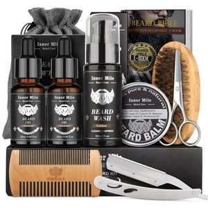 Beard Kit for Men, Grooming & Trimming Tool Complete Set with Shampoo Wash